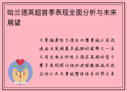 哈兰德英超首季表现全面分析与未来展望
